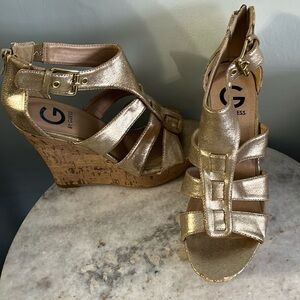GUESS metallic gold Sandals cork wedges size 7.5